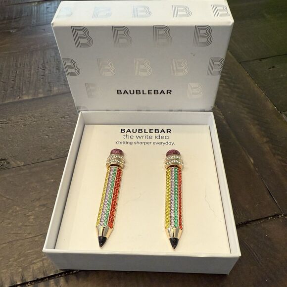 Baublebar Pencil Dangle Drop Earrings Multicolor Gemstones NEW Teacher School - Picture 1 of 3